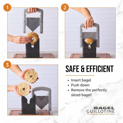 Bagel Biter Bagel Slicer and Cutter with Safety Shields - Guillotine Style Bagel Cutter Slicer for Large and Small Bagels, English Muffins, Buns, and Rolls - Compact, Dishwasher Safe