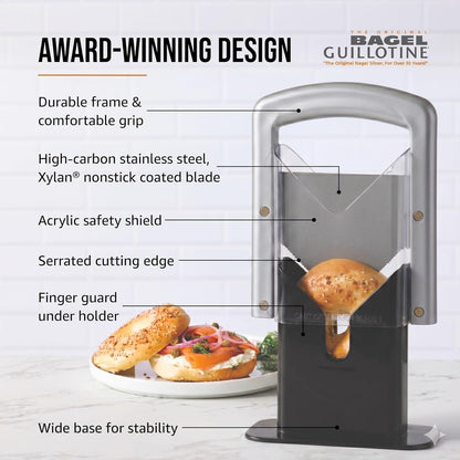 Bagel Biter Bagel Slicer and Cutter with Safety Shields - Guillotine Style Bagel Cutter Slicer for Large and Small Bagels, English Muffins, Buns, and Rolls - Compact, Dishwasher Safe