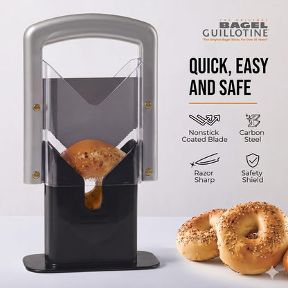 Bagel Biter Bagel Slicer and Cutter with Safety Shields - Guillotine Style Bagel Cutter Slicer for Large and Small Bagels, English Muffins, Buns, and Rolls - Compact, Dishwasher Safe