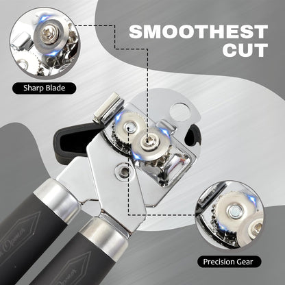 Manual Can Opener with Magnet – Heavy Duty Hand Can & Bottle Opener, Stainless Steel Blade Smooth Edge Cutter, Ergonomic Rubber Grip, Easy Turn Kitchen Tool for Seniors, Arthritis Friendly (Black)