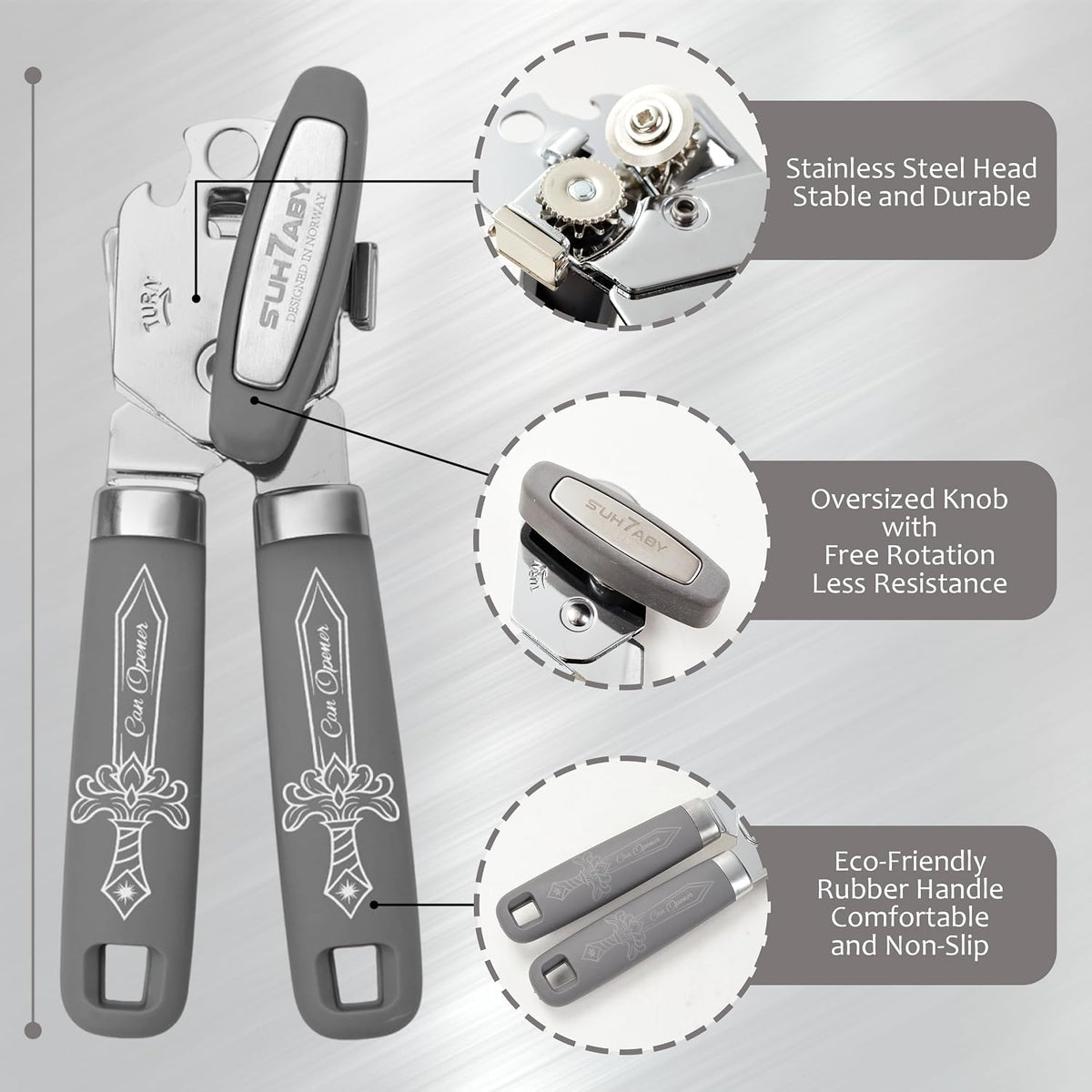 Manual Can Opener with Magnet – Heavy Duty Hand Can & Bottle Opener, Stainless Steel Blade Smooth Edge Cutter, Ergonomic Rubber Grip, Easy Turn Kitchen Tool for Seniors, Arthritis Friendly (Black)