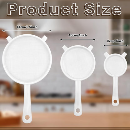 3 Pcs Plastic Nylon Mesh Kefir Fine Strainer Set, 3 In, 5 In, 7 In