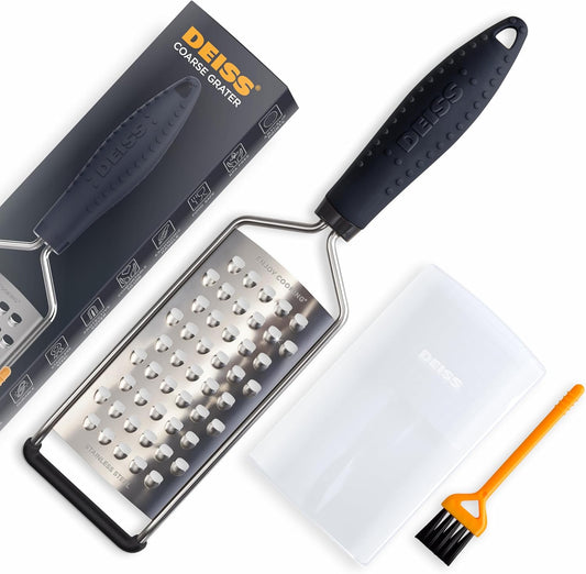 Deiss PRO Coarse Grater & Hand Held Cheese Grater - Sharp Stainless Steel Blades, Non-Slip Handle, Small Cheese Grater for Kitchen, Shredder, Dishwasher Safe