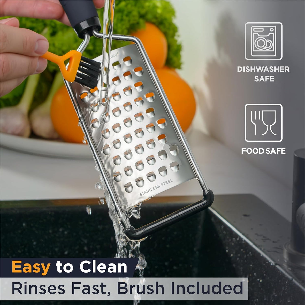 Deiss PRO Coarse Grater & Hand Held Cheese Grater - Sharp Stainless Steel Blades, Non-Slip Handle, Small Cheese Grater for Kitchen, Shredder, Dishwasher Safe