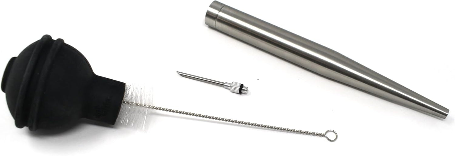 Deluxe Stainless Steel Baster with Injector and Cleaning Brush 11" x 2" x 2"
