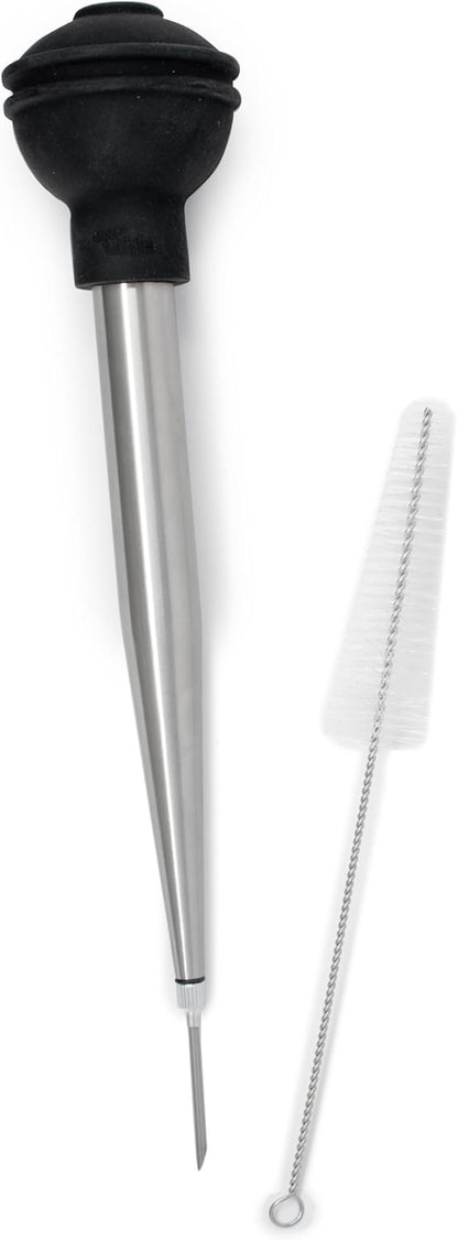 Deluxe Stainless Steel Baster with Injector and Cleaning Brush 11" x 2" x 2"
