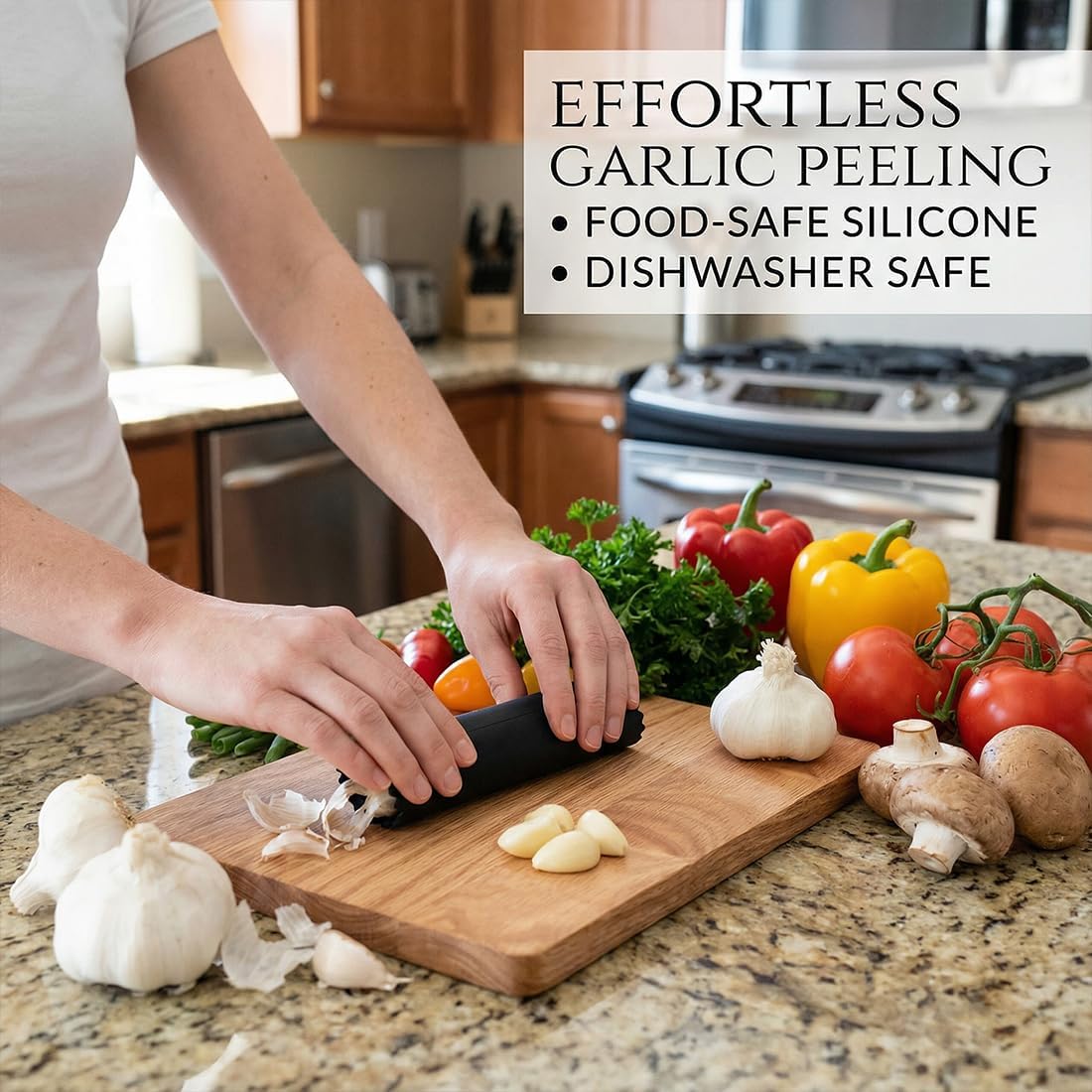 2-Piece Silicone Garlic Peeler Set, Easy-Rolling Type, Practical Kitchen Tool Without Odor (Black, White).