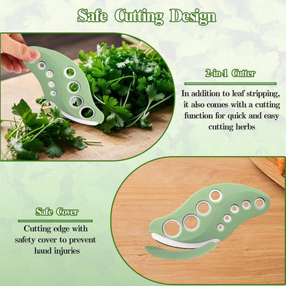 Herb Stripper 9 Holes with Herb Cutter, Stainless Steel Herb Leaf Stripping Tool, Herb Cutter Tool, Herb Leaf Peeler for Fresh Herbs Collard Greens Thyme Basil Rosemary Stripper, Dishwasher Safe