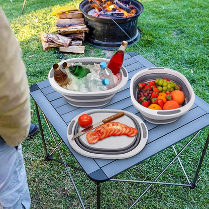Collapsible Wash Basin, 7.5L Dish Tub Sink Basin Folding Dish Pans for Kitchen Sink, 2-in-1 Dishpan + Cutting Board, Portable Sink Dish Basin for Camping BBQ Prep Tub Washing Bin with Drain Plug + Lid