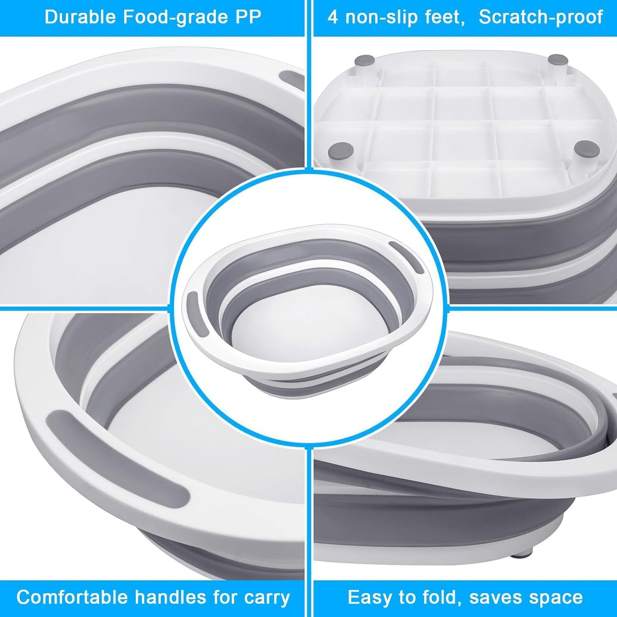 Collapsible Wash Basin, 7.5L Dish Tub Sink Basin Folding Dish Pans for Kitchen Sink, 2-in-1 Dishpan + Cutting Board, Portable Sink Dish Basin for Camping BBQ Prep Tub Washing Bin with Drain Plug + Lid