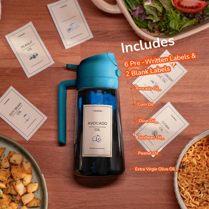 16oz/470ml Blue Glass Olive Oil Sprayer for Cooking - 2 in 1 Olive Oil Dispenser for Kitchen Gadgets, Air Fryer, Salad, and BBQ - Navy