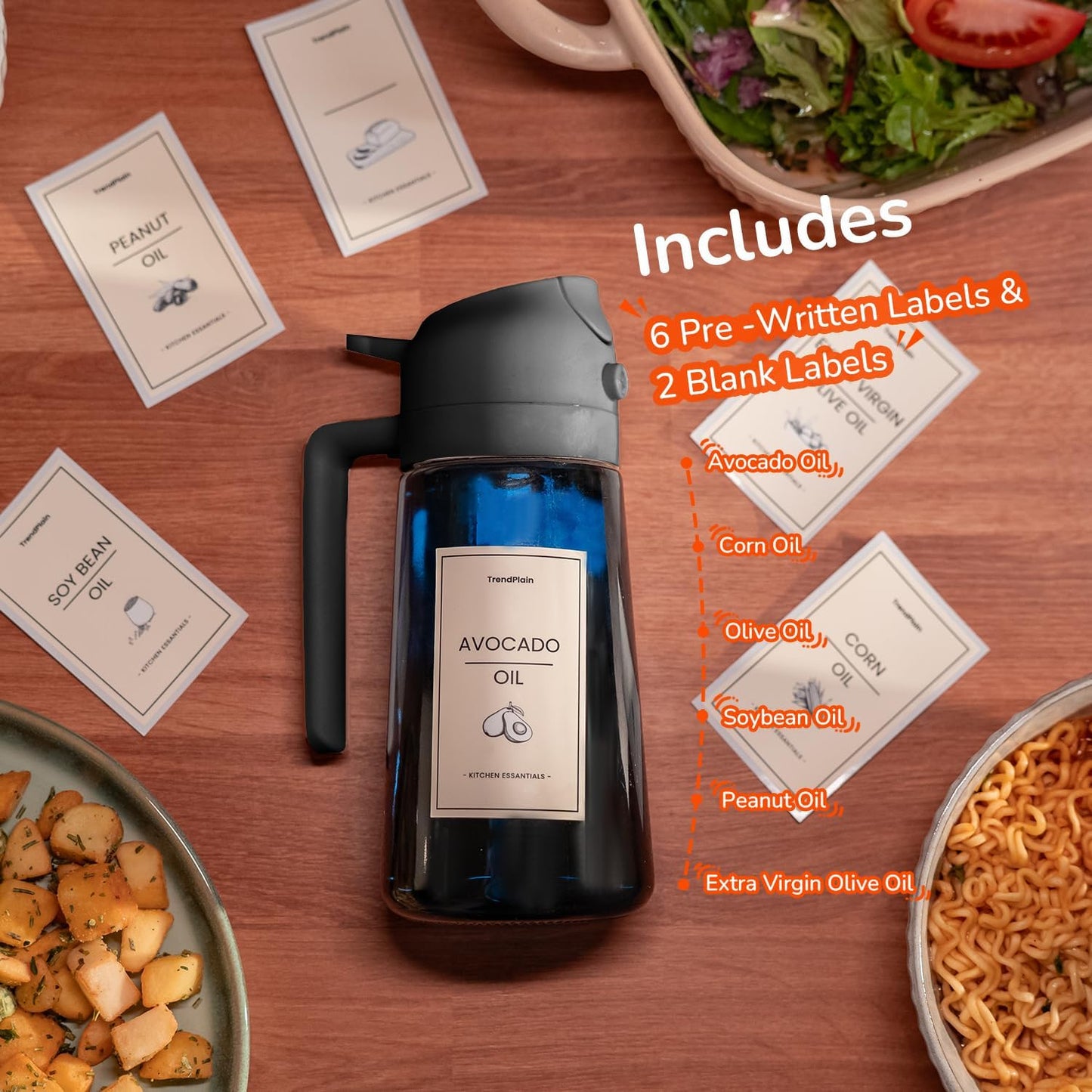 16oz/470ml Blue Glass Olive Oil Sprayer for Cooking - 2 in 1 Olive Oil Dispenser for Kitchen Gadgets, Air Fryer, Salad, and BBQ - Navy