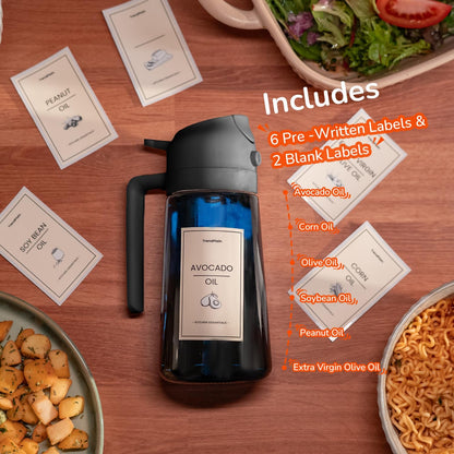 16oz/470ml Blue Glass Olive Oil Sprayer for Cooking - 2 in 1 Olive Oil Dispenser for Kitchen Gadgets, Air Fryer, Salad, and BBQ - Navy