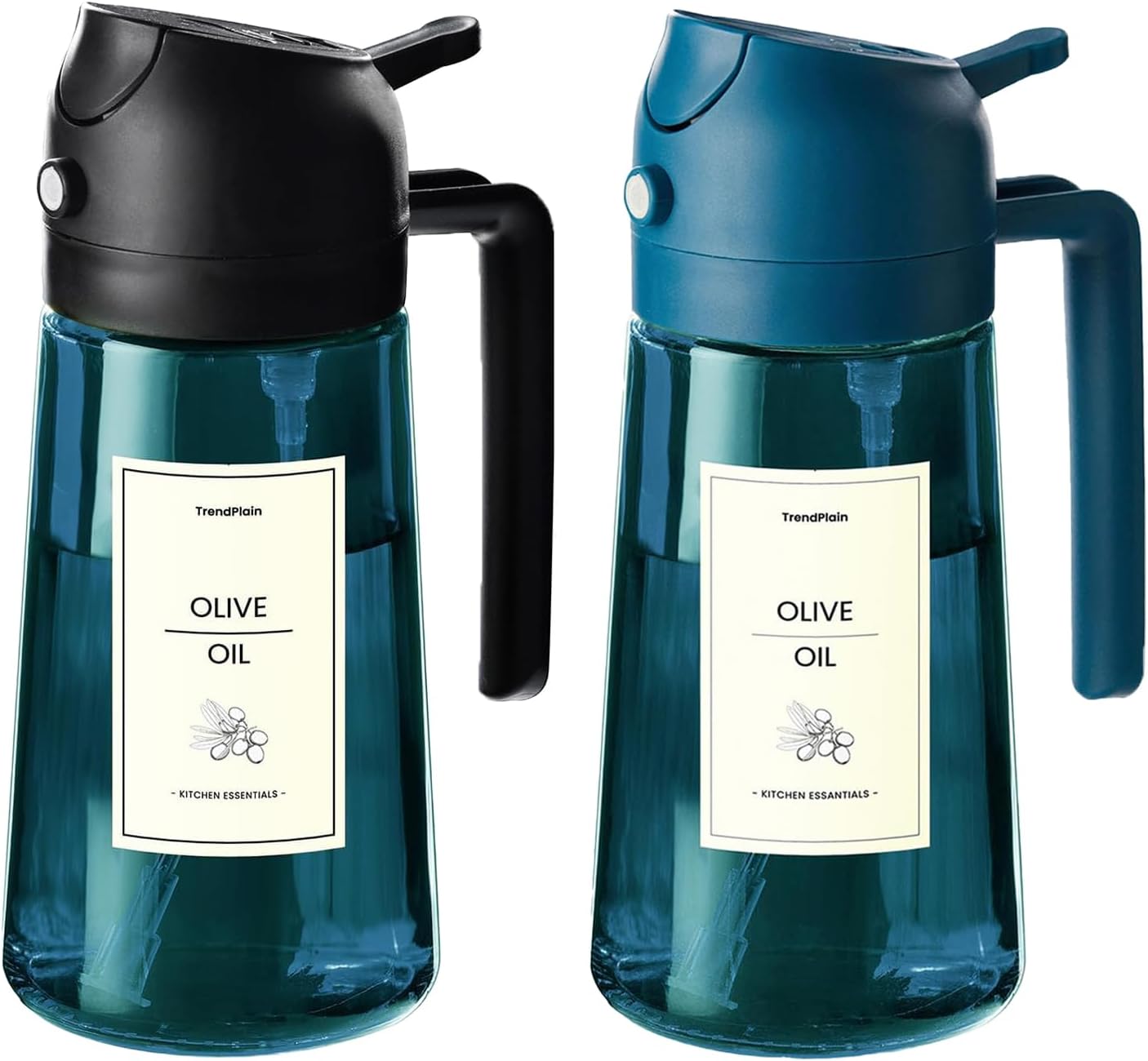 16oz/470ml Blue Glass Olive Oil Sprayer for Cooking - 2 in 1 Olive Oil Dispenser for Kitchen Gadgets, Air Fryer, Salad, and BBQ - Navy