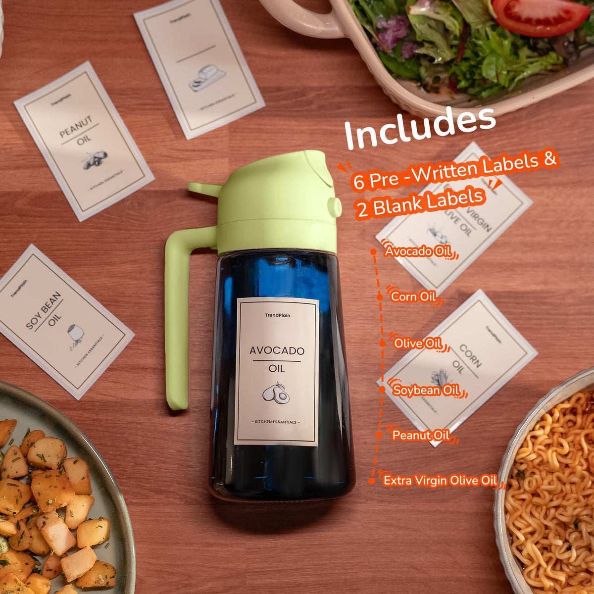 16oz/470ml Blue Glass Olive Oil Sprayer for Cooking - 2 in 1 Olive Oil Dispenser for Kitchen Gadgets, Air Fryer, Salad, and BBQ - Navy