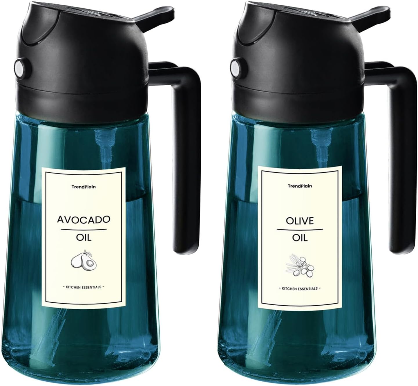 16oz/470ml Blue Glass Olive Oil Sprayer for Cooking - 2 in 1 Olive Oil Dispenser for Kitchen Gadgets, Air Fryer, Salad, and BBQ - Navy
