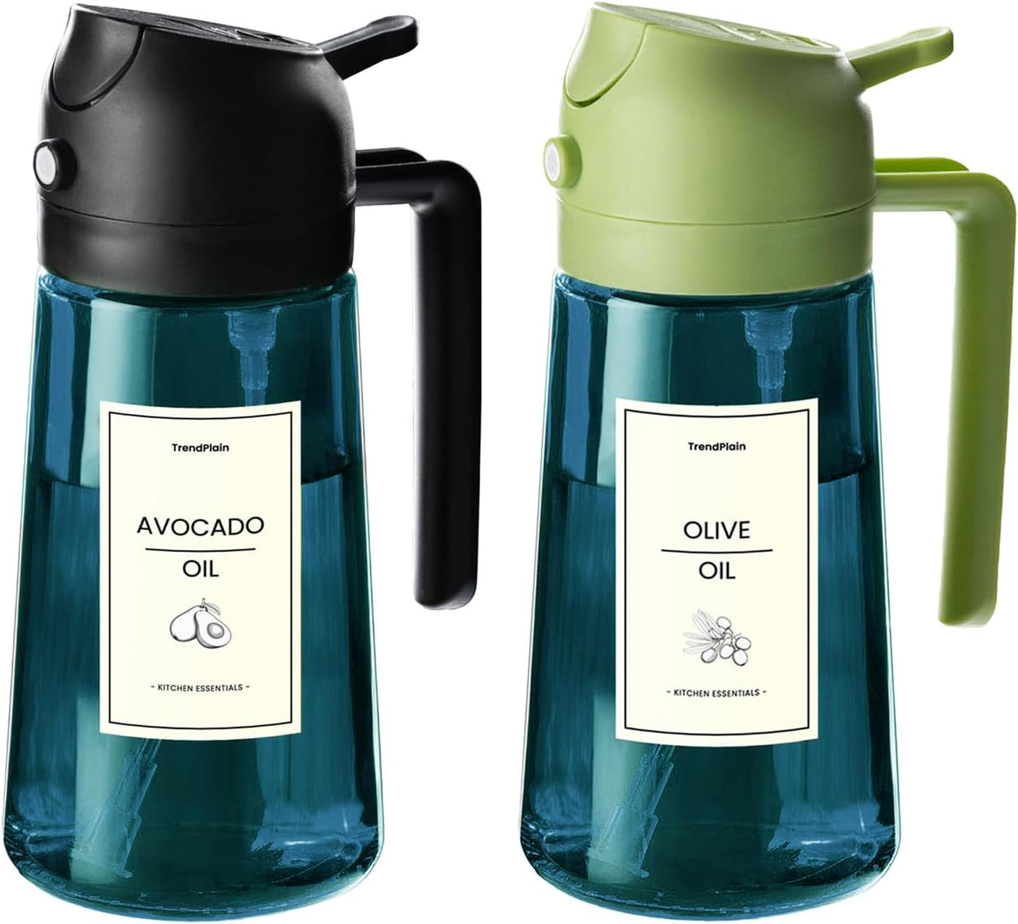 16oz/470ml Blue Glass Olive Oil Sprayer for Cooking - 2 in 1 Olive Oil Dispenser for Kitchen Gadgets, Air Fryer, Salad, and BBQ - Navy