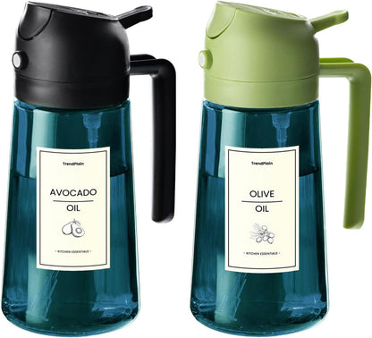 16oz/470ml Blue Glass Olive Oil Sprayer for Cooking - 2 in 1 Olive Oil Dispenser for Kitchen Gadgets, Air Fryer, Salad, and BBQ - Navy