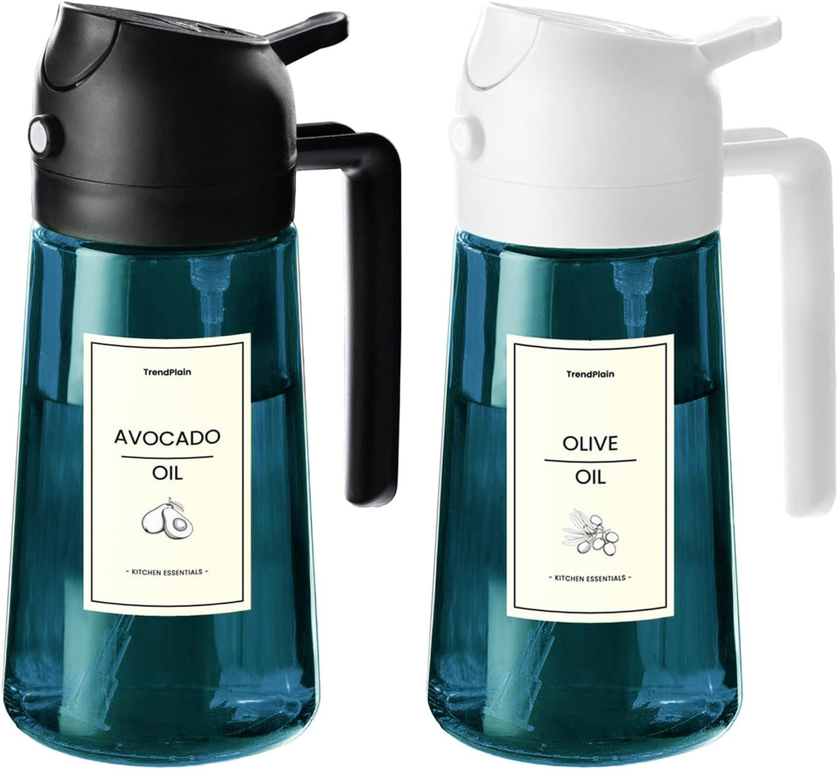 16oz/470ml Blue Glass Olive Oil Sprayer for Cooking - 2 in 1 Olive Oil Dispenser for Kitchen Gadgets, Air Fryer, Salad, and BBQ - Navy