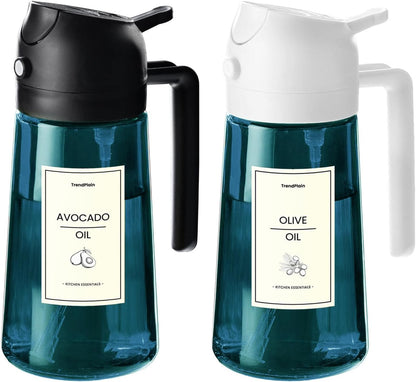 16oz/470ml Blue Glass Olive Oil Sprayer for Cooking - 2 in 1 Olive Oil Dispenser for Kitchen Gadgets, Air Fryer, Salad, and BBQ - Navy