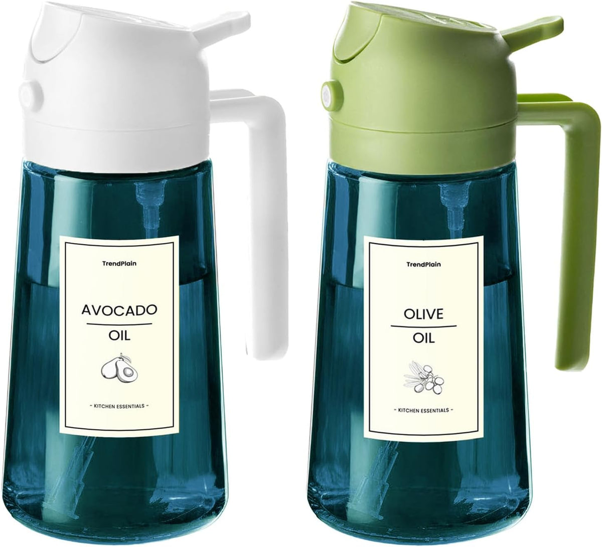 16oz/470ml Blue Glass Olive Oil Sprayer for Cooking - 2 in 1 Olive Oil Dispenser for Kitchen Gadgets, Air Fryer, Salad, and BBQ - Navy