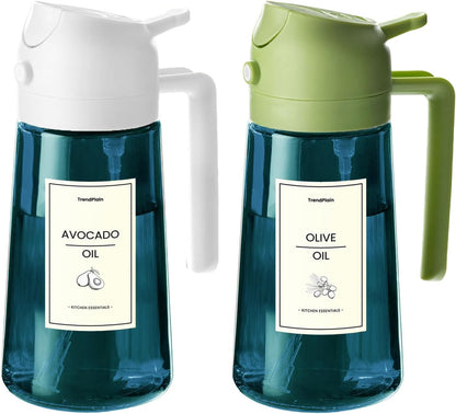 16oz/470ml Blue Glass Olive Oil Sprayer for Cooking - 2 in 1 Olive Oil Dispenser for Kitchen Gadgets, Air Fryer, Salad, and BBQ - Navy