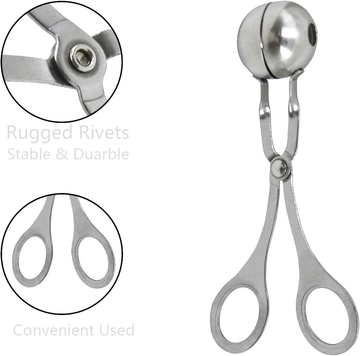 2 Pack Meat Baller Stainless Steel Meatball Scoop Ball Maker None-Stick Baller Tongs Meat Ball Maker Mold Cake Pop,Ice Tongs,Cookie Dough Scoop for Kitchen Cooking