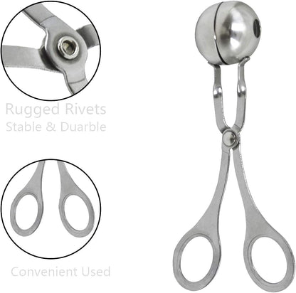 2 Pack Meat Baller Stainless Steel Meatball Scoop Ball Maker None-Stick Baller Tongs Meat Ball Maker Mold Cake Pop,Ice Tongs,Cookie Dough Scoop for Kitchen Cooking