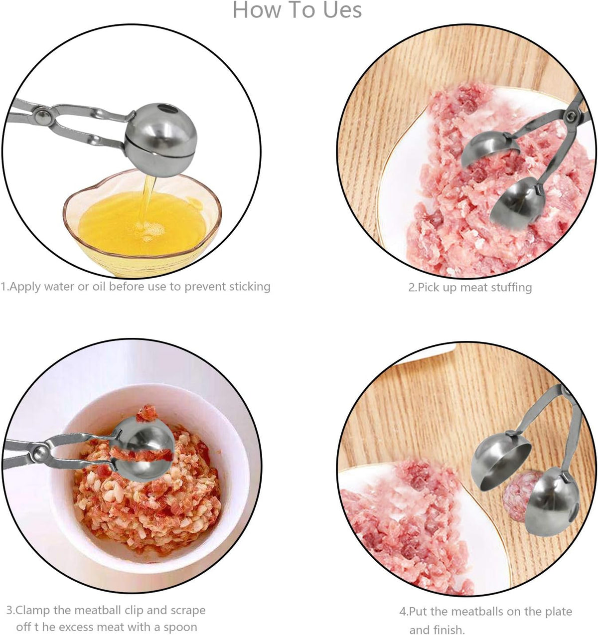 2 Pack Meat Baller Stainless Steel Meatball Scoop Ball Maker None-Stick Baller Tongs Meat Ball Maker Mold Cake Pop,Ice Tongs,Cookie Dough Scoop for Kitchen Cooking