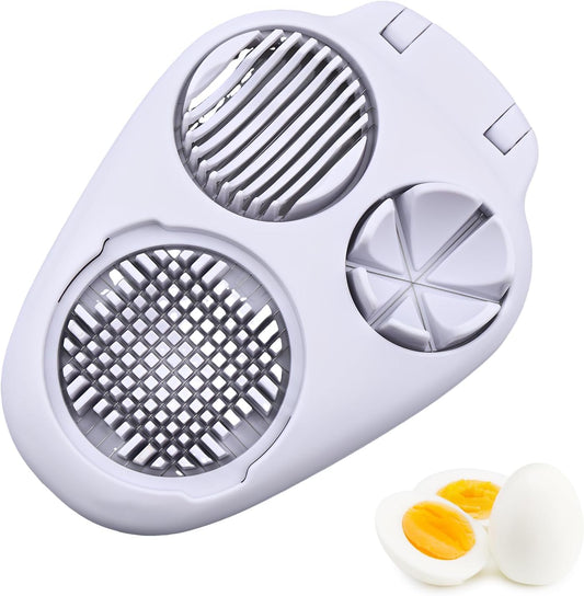 Egg Slicer for Hard Boiled Eggs, 3 Slice Modes Egg Cutter & Egg Dicer, Stainless Steel Egg Chopper for Strawberry, Grape & Tomato, Compact Kitchen Tool