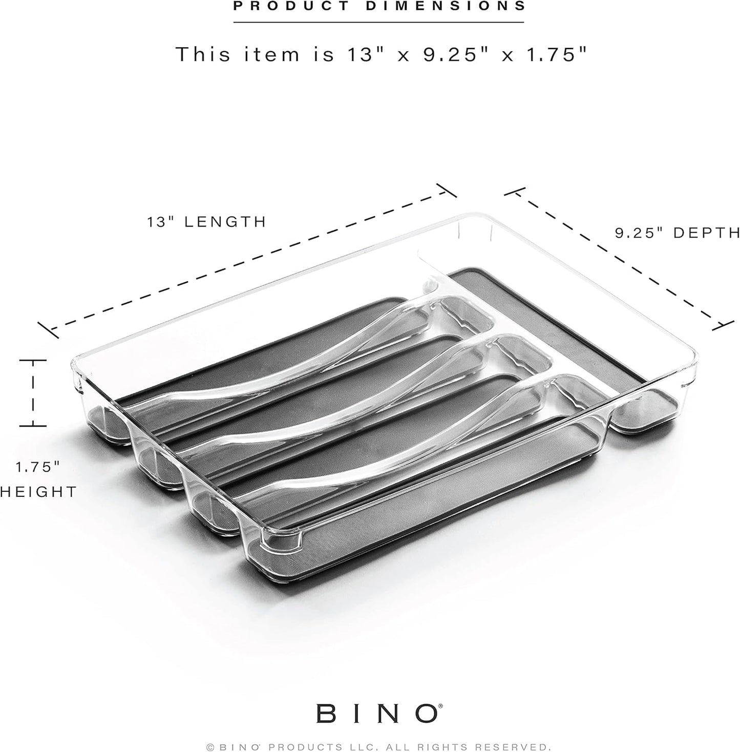 5-Slot Silverware Organizer for Drawer | Plastic Utensil Kitchen Drawers Tray Organization w/Grip Lining (Light Grey)