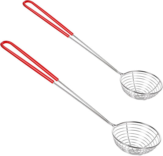 2 Sizes Stainless Steel Spider Strainer Spoon Boba Spoons Hot Pot Strainer with Handle Ladle Wire Cooking Skimmers Spoon with Handle for Hot Pot, Meatball, Kitchen Baking Oil Filter