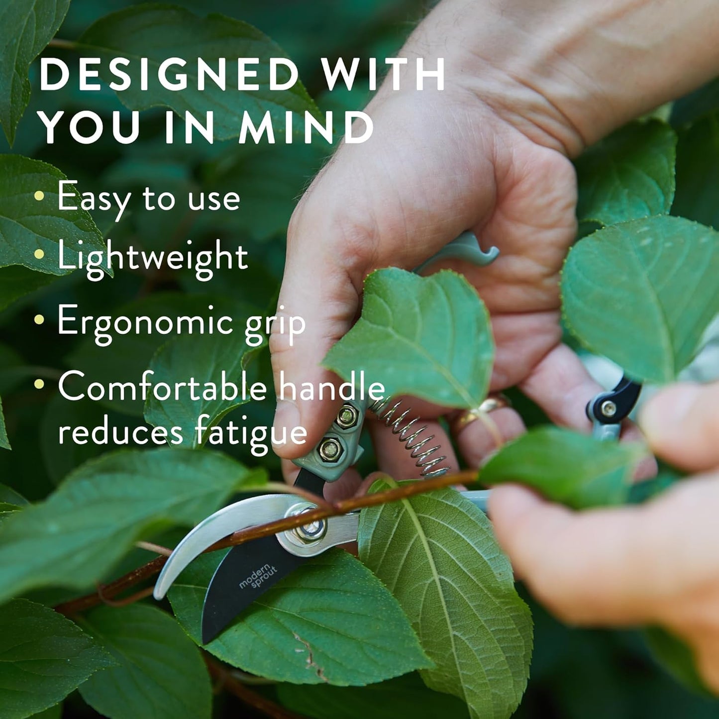 Bypass Hand Pruners - Scissors - Gardening Tools - Sage | Lightweight Pruning Tool W/ Easy-Lock - Sharp Bypass Carbon Steel Blade - Rust-Resistant - Reusable Holster for Storage