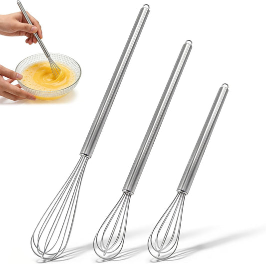 3 Pack Small Stainless Steel Whisk Set, Balloon Wire Whisks for Cooking, 7" 9" 11" Kitchen Whisks for Eggs, Sauces, Batter, Mixing and Baking