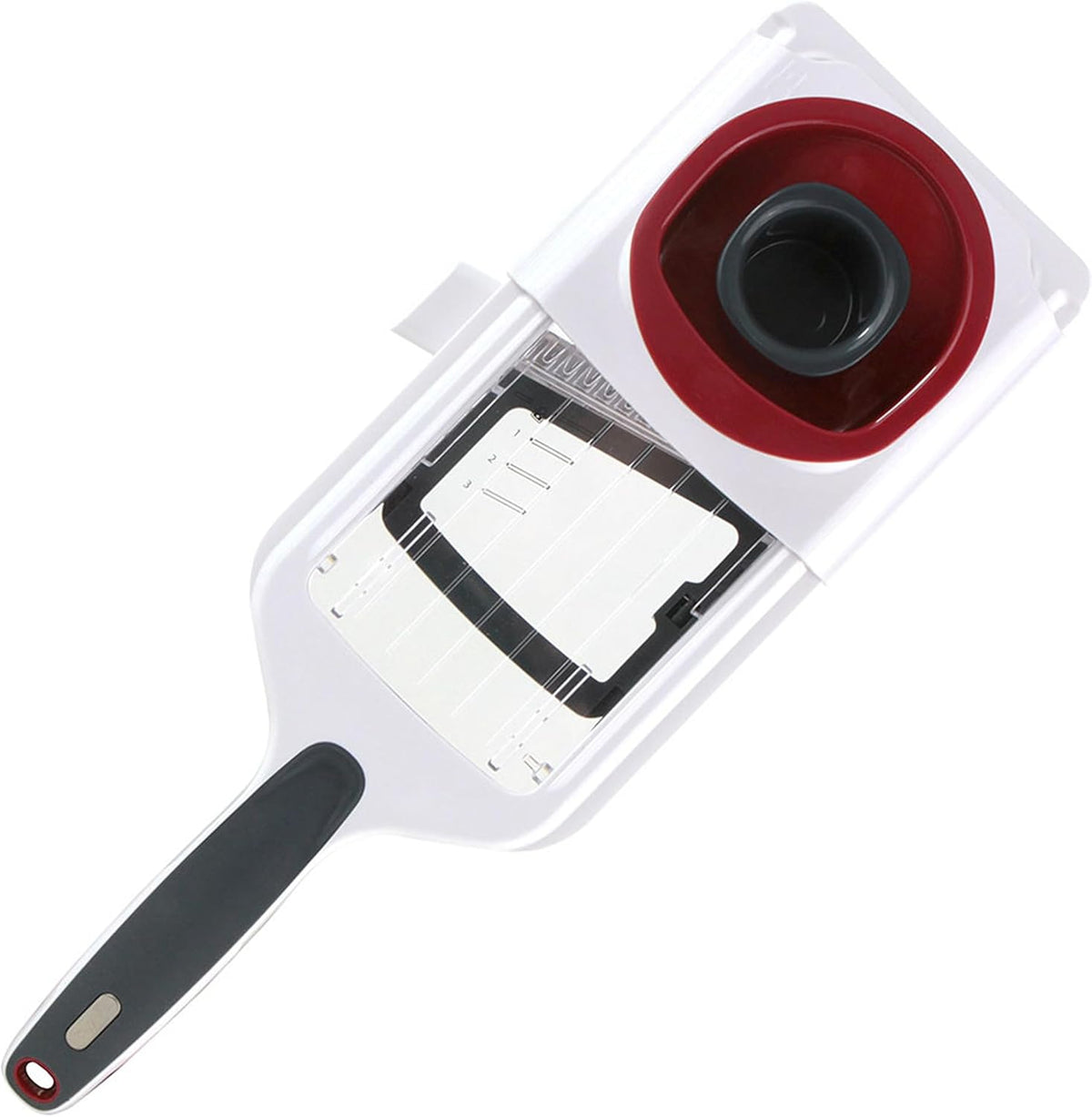 Easy Control Handheld Slicer - Vegetable Slicer & Chopper - Fruit Cutter - Handheld Slicer with Two Stainless Steel Blades - Dishwasher Safe - White/Red, 13 inches