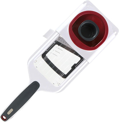 Easy Control Handheld Slicer - Vegetable Slicer & Chopper - Fruit Cutter - Handheld Slicer with Two Stainless Steel Blades - Dishwasher Safe - White/Red, 13 inches