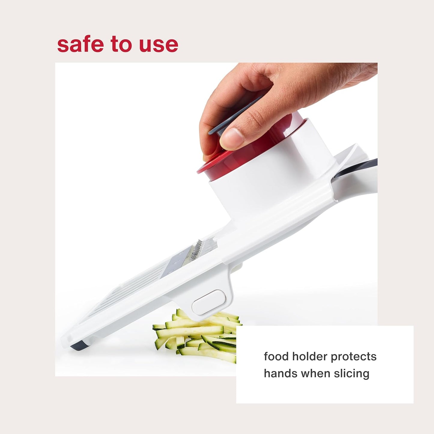 Easy Control Handheld Slicer - Vegetable Slicer & Chopper - Fruit Cutter - Handheld Slicer with Two Stainless Steel Blades - Dishwasher Safe - White/Red, 13 inches