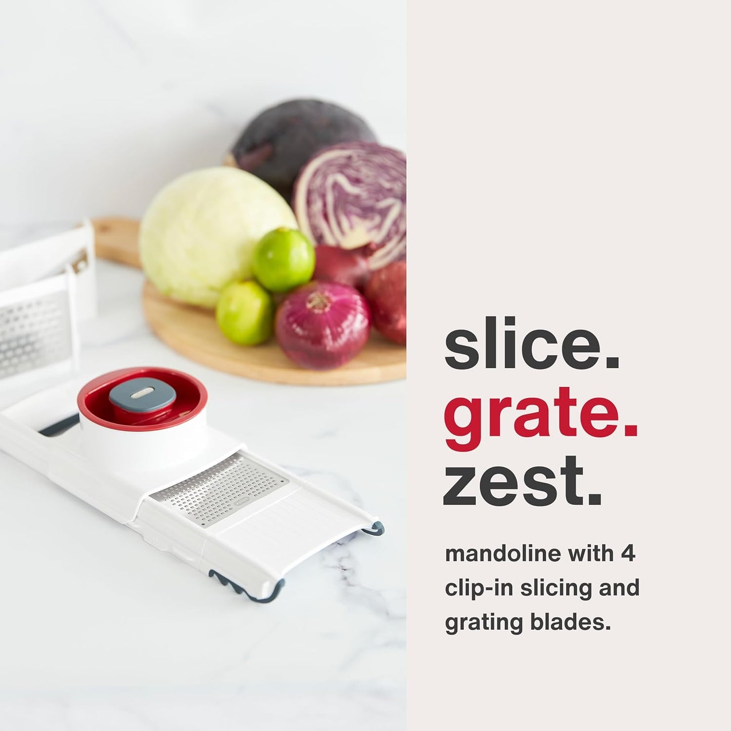 Easy Control Handheld Slicer - Vegetable Slicer & Chopper - Fruit Cutter - Handheld Slicer with Two Stainless Steel Blades - Dishwasher Safe - White/Red, 13 inches