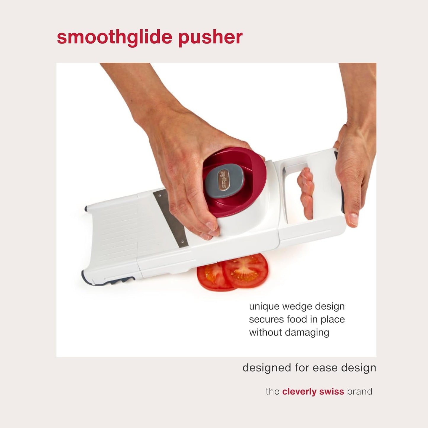 Easy Control Handheld Slicer - Vegetable Slicer & Chopper - Fruit Cutter - Handheld Slicer with Two Stainless Steel Blades - Dishwasher Safe - White/Red, 13 inches