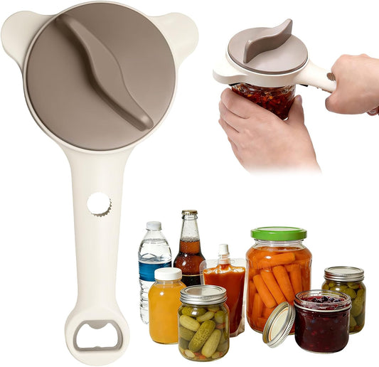 Multi-Functional 4-in-1 Jar Opener, Adjustable Stainless Steel Bottle Opener for Multi Size Jar Bottles with Ergonomic Non-Slip Handle Grip, Kitchen Helper for Seniors Weak Hands Arthritis