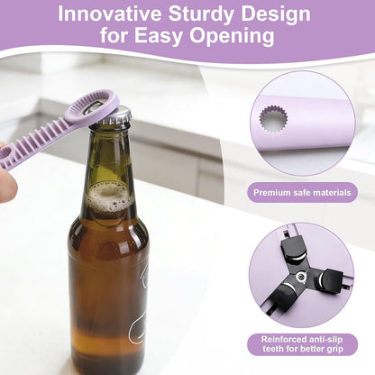 Multi-Functional 4-in-1 Jar Opener, Adjustable Stainless Steel Bottle Opener for Multi Size Jar Bottles with Ergonomic Non-Slip Handle Grip, Kitchen Helper for Seniors Weak Hands Arthritis