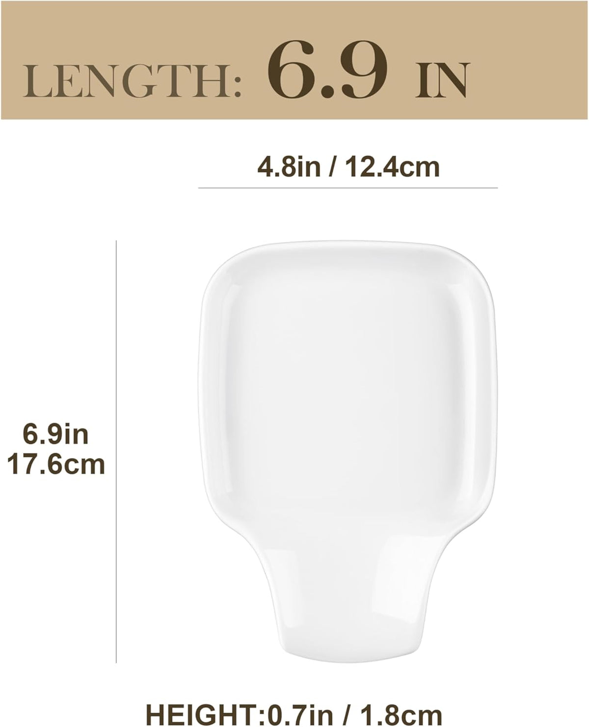 6.9 Inch Large Spoon Rest, Porcelain Stove Top Spoon Holder, White | For Spoons, Spatulas, Tongs, Stackable Design, Space Saving Storage, Dishwasher Safe, Easy to Clean Porcelain