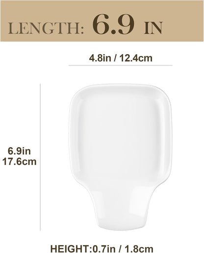 6.9 Inch Large Spoon Rest, Porcelain Stove Top Spoon Holder, White | For Spoons, Spatulas, Tongs, Stackable Design, Space Saving Storage, Dishwasher Safe, Easy to Clean Porcelain