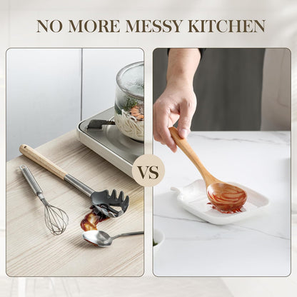 6.9 Inch Large Spoon Rest, Porcelain Stove Top Spoon Holder, White | For Spoons, Spatulas, Tongs, Stackable Design, Space Saving Storage, Dishwasher Safe, Easy to Clean Porcelain