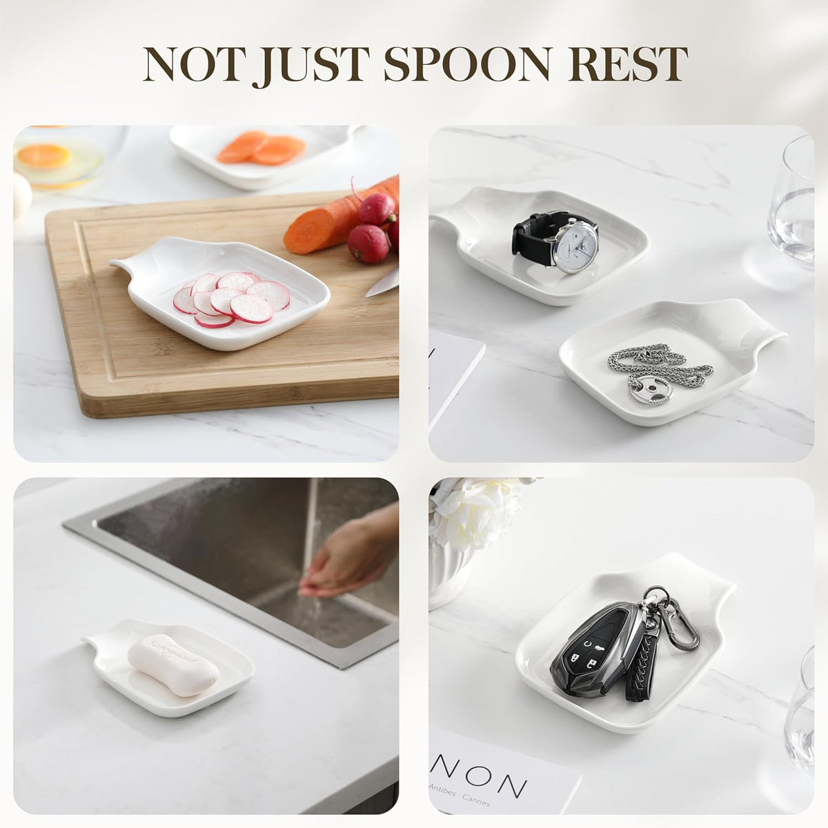6.9 Inch Large Spoon Rest, Porcelain Stove Top Spoon Holder, White | For Spoons, Spatulas, Tongs, Stackable Design, Space Saving Storage, Dishwasher Safe, Easy to Clean Porcelain