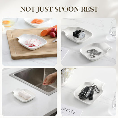 6.9 Inch Large Spoon Rest, Porcelain Stove Top Spoon Holder, White | For Spoons, Spatulas, Tongs, Stackable Design, Space Saving Storage, Dishwasher Safe, Easy to Clean Porcelain