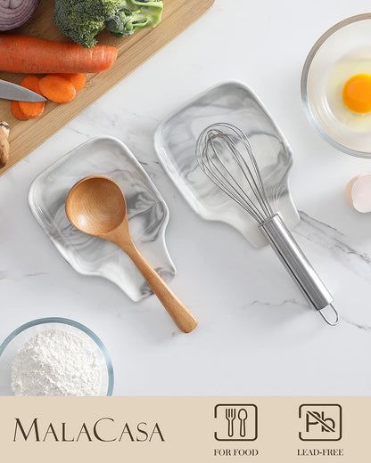 6.9 Inch Large Spoon Rest, Porcelain Stove Top Spoon Holder, White | For Spoons, Spatulas, Tongs, Stackable Design, Space Saving Storage, Dishwasher Safe, Easy to Clean Porcelain