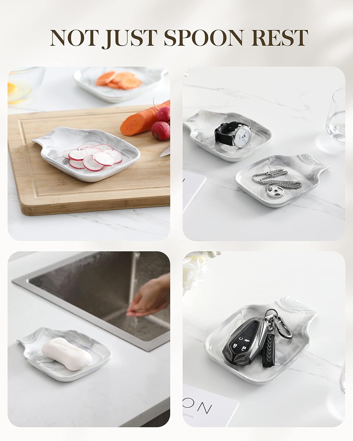 6.9 Inch Large Spoon Rest, Porcelain Stove Top Spoon Holder, White | For Spoons, Spatulas, Tongs, Stackable Design, Space Saving Storage, Dishwasher Safe, Easy to Clean Porcelain