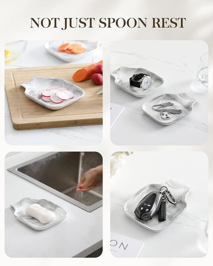 6.9 Inch Large Spoon Rest, Porcelain Stove Top Spoon Holder, White | For Spoons, Spatulas, Tongs, Stackable Design, Space Saving Storage, Dishwasher Safe, Easy to Clean Porcelain