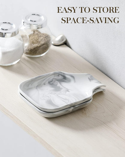 6.9 Inch Large Spoon Rest, Porcelain Stove Top Spoon Holder, White | For Spoons, Spatulas, Tongs, Stackable Design, Space Saving Storage, Dishwasher Safe, Easy to Clean Porcelain